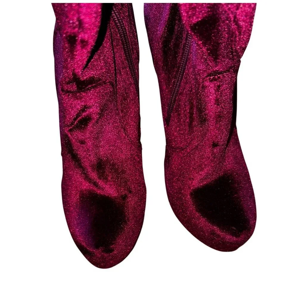 Platform Burgundy Velvet Over The Knee High‎ Heel Boots Size 9.5 Goth Sexy Vamp